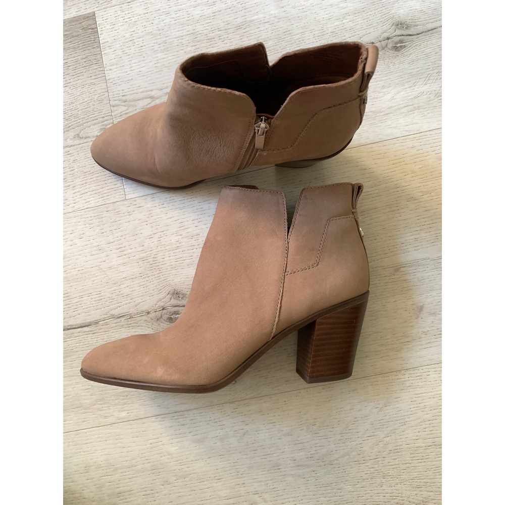 Franco Sarto Oreste Tan Leather Ankle Boots Block Heel Pointed Toe‎ Womens 10M